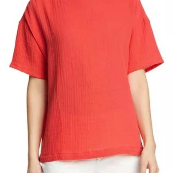 EILEEN FISHER Top bateau neck organic crinkle cotton Tangerine NWT - Picture 3 of 4